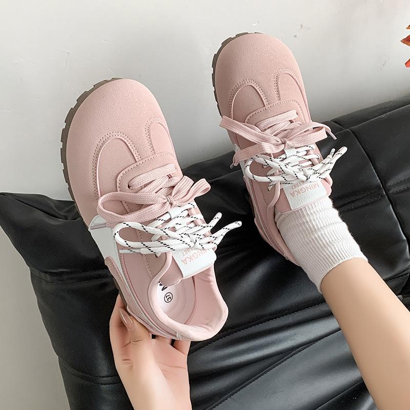 ~ Thick sole heightening college style pu lace-up casual shoes cute round head sneakers women