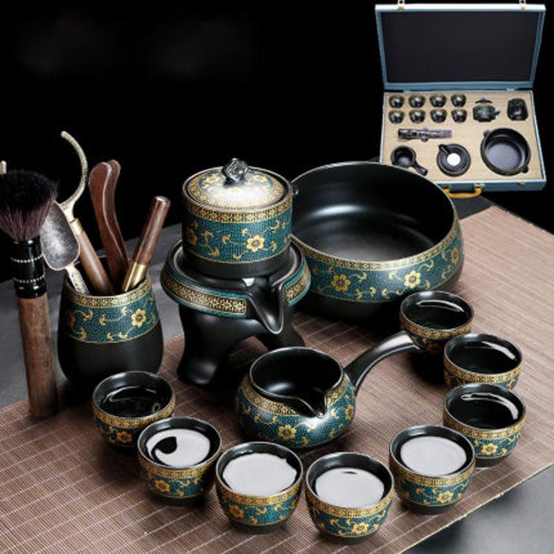 Semi-automatic Kung Fu Tea Set, Ceramic Stone Grinding, Teacup Tray, Porcelain Service, Gaiwan Tea Cups, Mug of Tea Ceremony