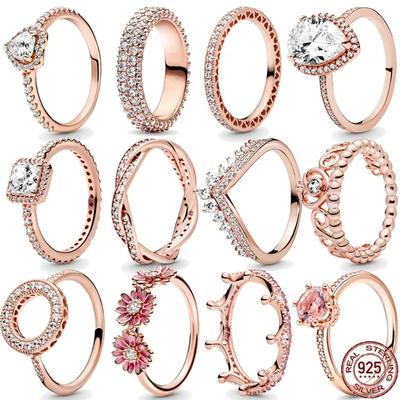 Motesmykker 925 Sterlingsølv Klassisk Rosegullserie Ring Skinnende Krone Charm Ring Kvinners Bursdag Utsøkt Gave