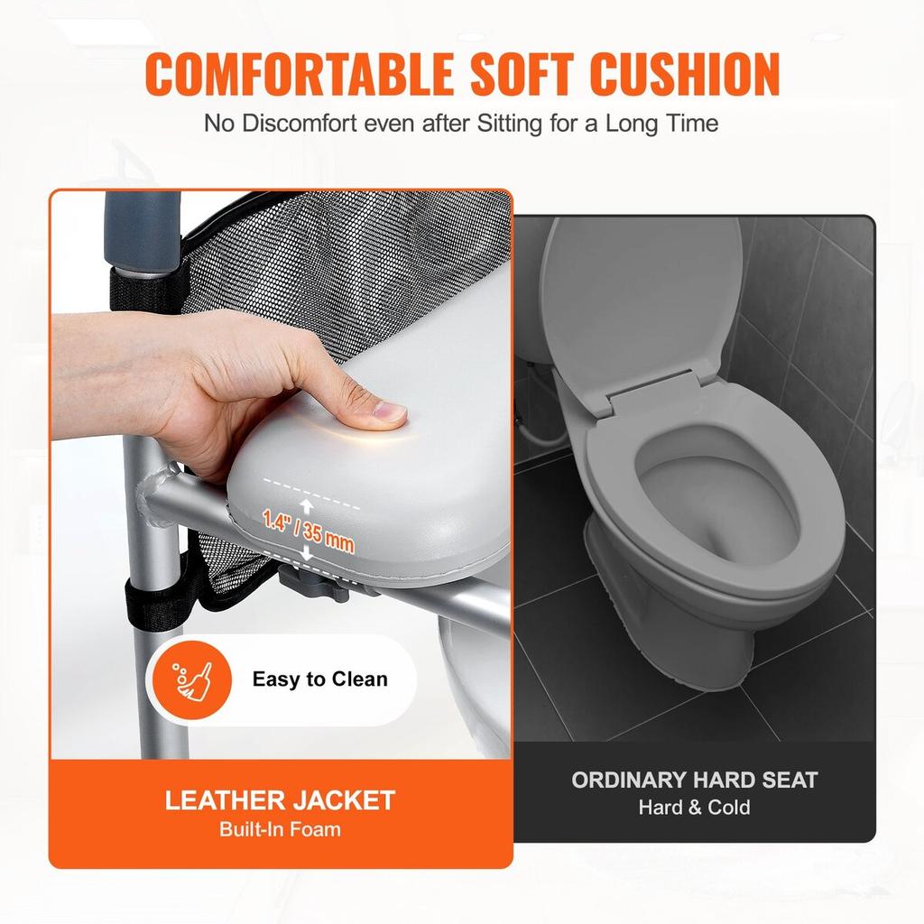 Assento Elevado para Vaso Sanitário, Ajuste de Altura de 7 Posições 490 - 640 mm, Capacidade de Peso de 158,7 kg, com Estrutura de Alumínio Acolchoada para Conforto, Assento de Vaso Sanitário Universal