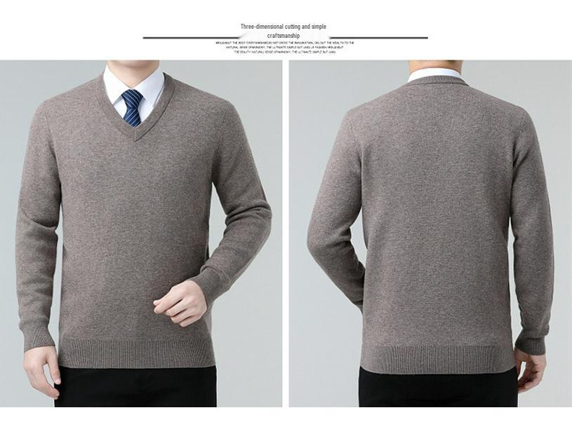Men's V-Neck 100% Cashmere Sweater - Luxurious, Warm & Thick Knit for Autumn/Winter
