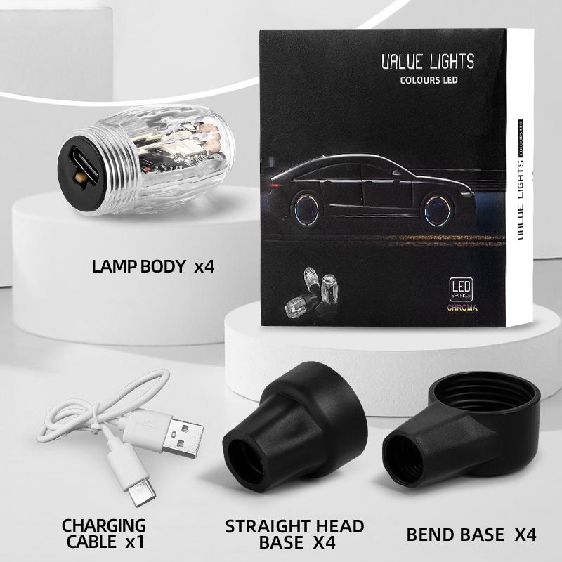 Car LED Wheel Hub Lights Auto Rechargeable Valve Night Light Automatic Motorcycle Colorful Explosive Flash Tire Decorative Lamp
