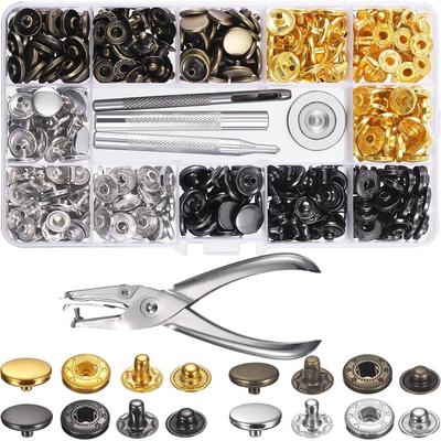 120 Set Sewing Snap Fasteners Kit Metal Snaps Button Press Studs with Punch Pliers and 4 Pieces Fixing Tool Kit for Clothes Craft Repairs Decoration