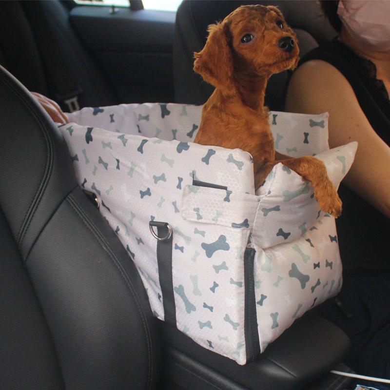 Pet Dog Car Seat Adjustable Straps Central Control Nonslip Dog Beds Safe Car Armrest Box Kennel Bed for for Medium Small Sized Puppy Cat Dog