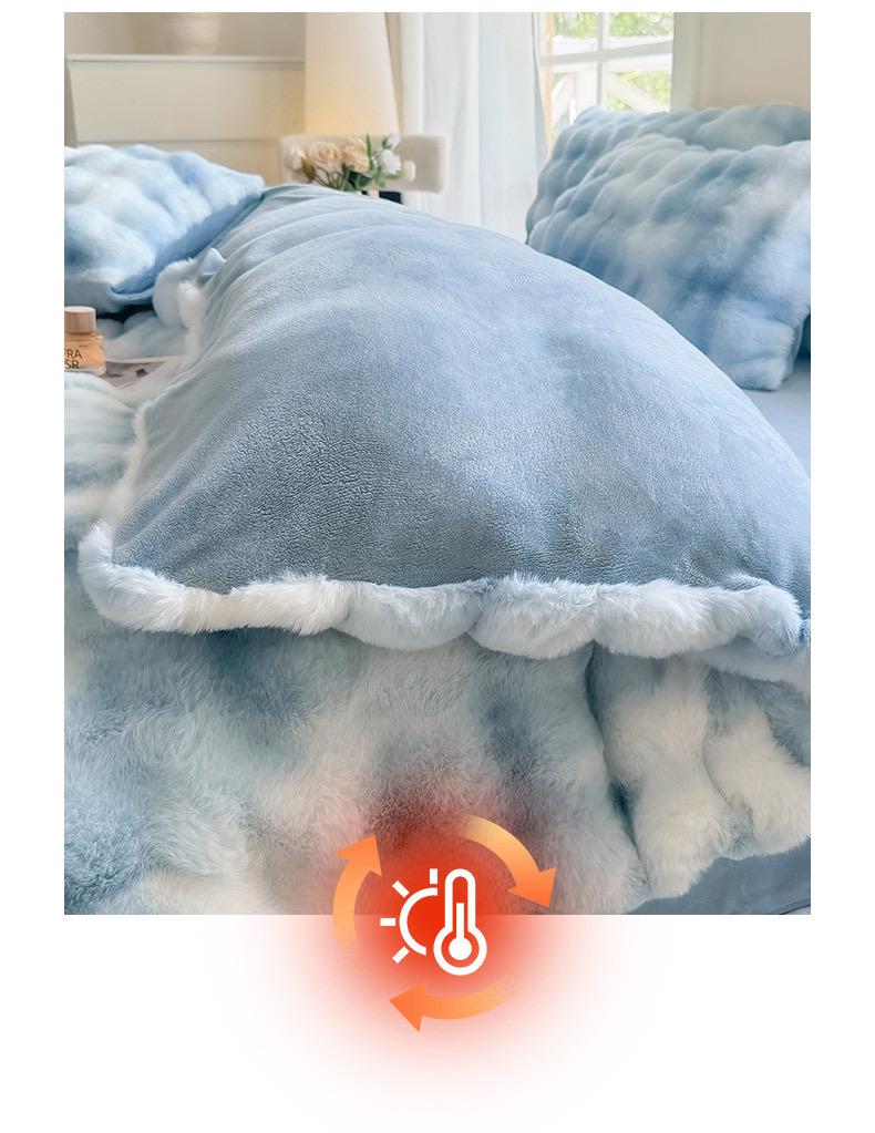 Winter Rabbit Fur & Milk Velvet Four-Piece Bedding Set with Fleece Duvet Cover - High GSM, Perfect for Dormitory.
