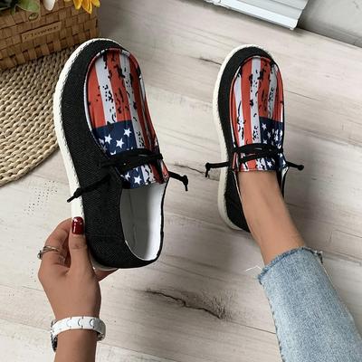 Spring and Autumn Low-top Canvas Shoes Flat Heel Star Stripe Print Lace-up Women's Shoes Casual and Comfortable Single Shoes
