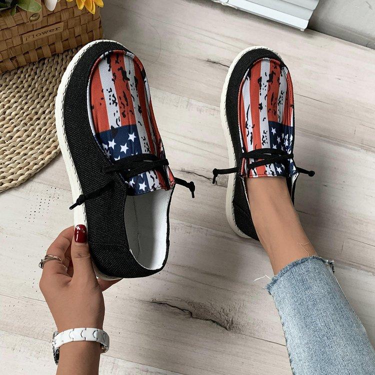 

Spring and autumn low-top canvas shoes flat heel star stripe print lace-up women s shoes casual and comfortable single shoes 36 чорний
