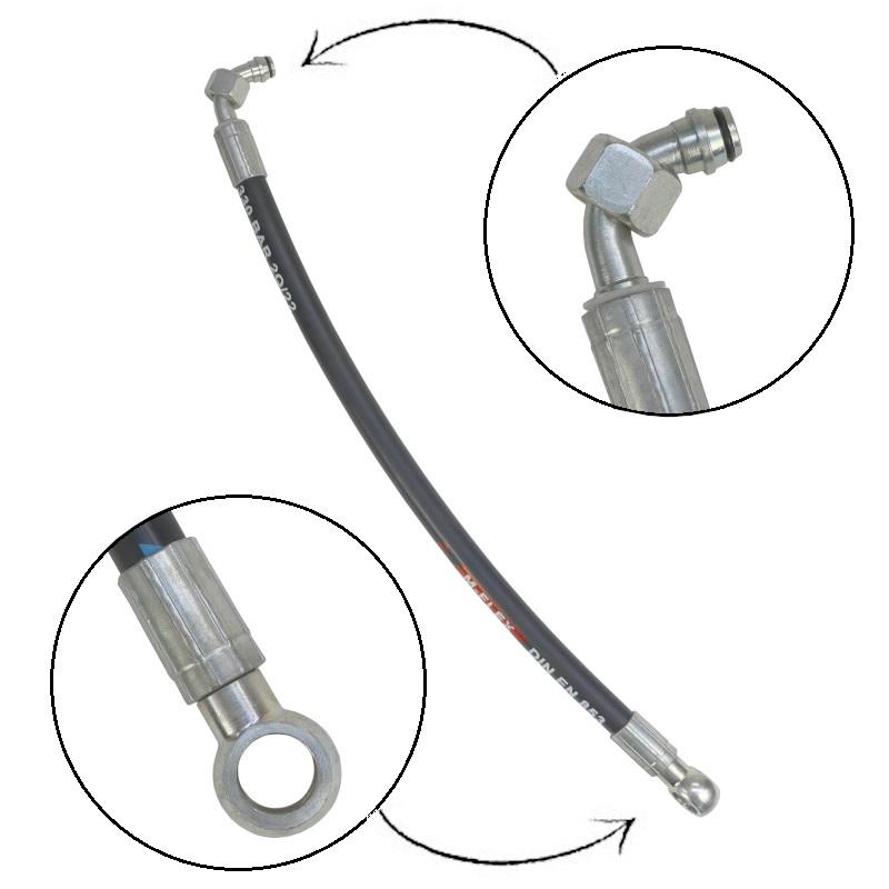 Tubo idraulico DN10 330 bar gomito DKOL 90 DN10 M18X1.5 12L / occhiello RNM P01 DN10 D18 -430mm 2SN PZL Hydral
