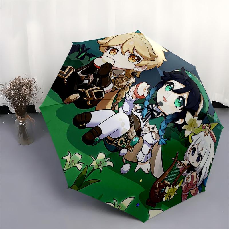 1pc Outdoor Umbrella with Cute Anime Characters - Automatic Opening/Closing, Portable 3-Fold Design, 8-Rib Iron Frame - Perfect Gift for Fans, Tr