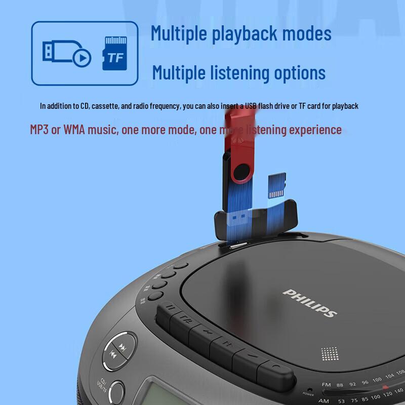 Philips AZ5368 CD Cassette Boombox with USB Recording