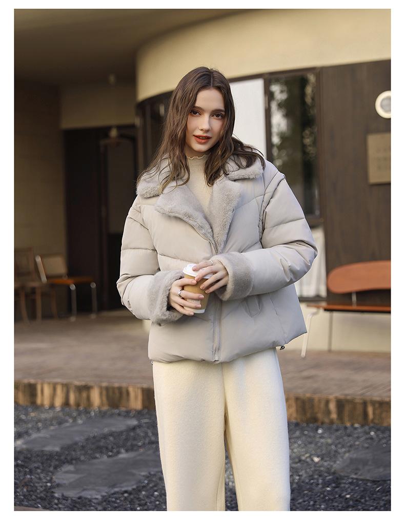 Short Imitation Mink Fur Lapel Cotton-padded Jacket with Detachable Sleeves