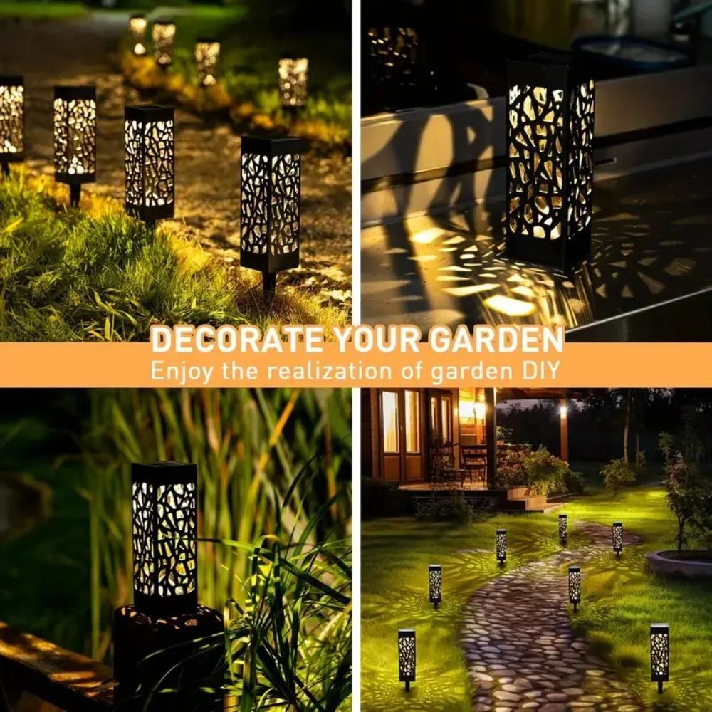 6Pcs Solar Outdoor Garden Light LED Hollow Carved Path Landscape Lawn Light For Garden Courtyard Terrace And Sidewalk Lighting