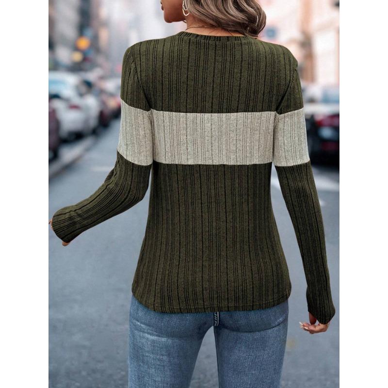Autumn Contrasting Round Neck Long Sleeved Top Women's T-shirts