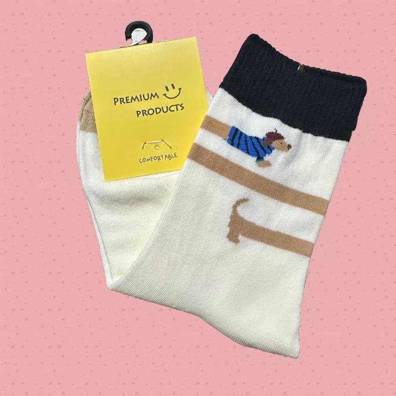 

Girls Mid-calf Socks, School-style Cute Cotton Socks, Cartoon Illustrations, Little Dog, Comfortable and Versatile Pile Socks 1 pair