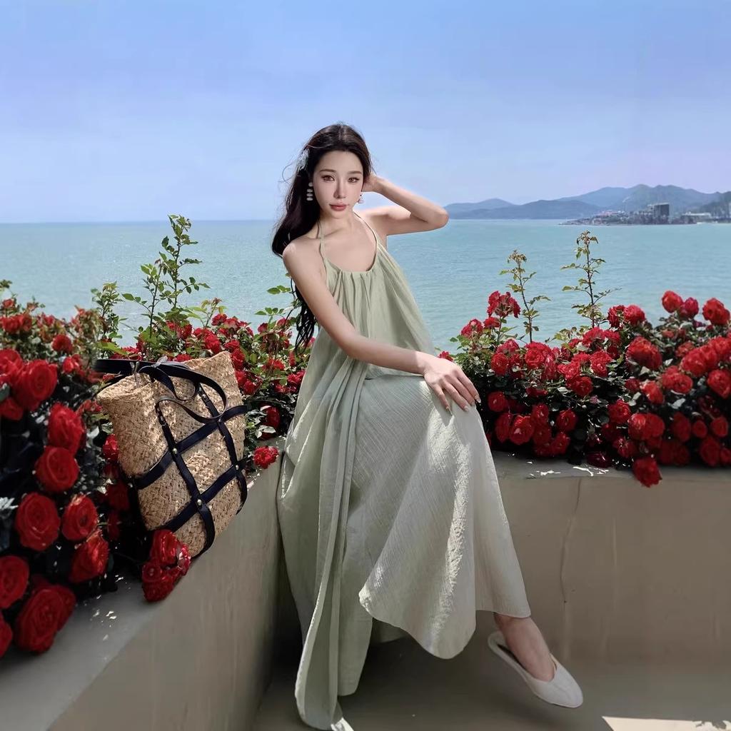 V-neck Halter Camisole Dress for Women, New Summer Long Dress, French Vacation Long Dress