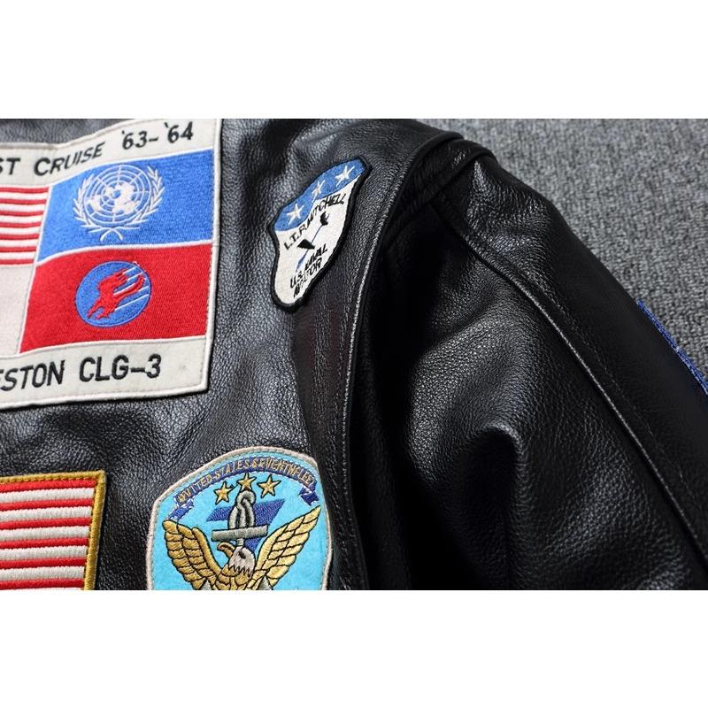 Chinese Size Men Genuine Leather Jacket Quilted Patches 100% Cowhide & Natural Fur Collar Flight Coat Aviator Clothing Winter