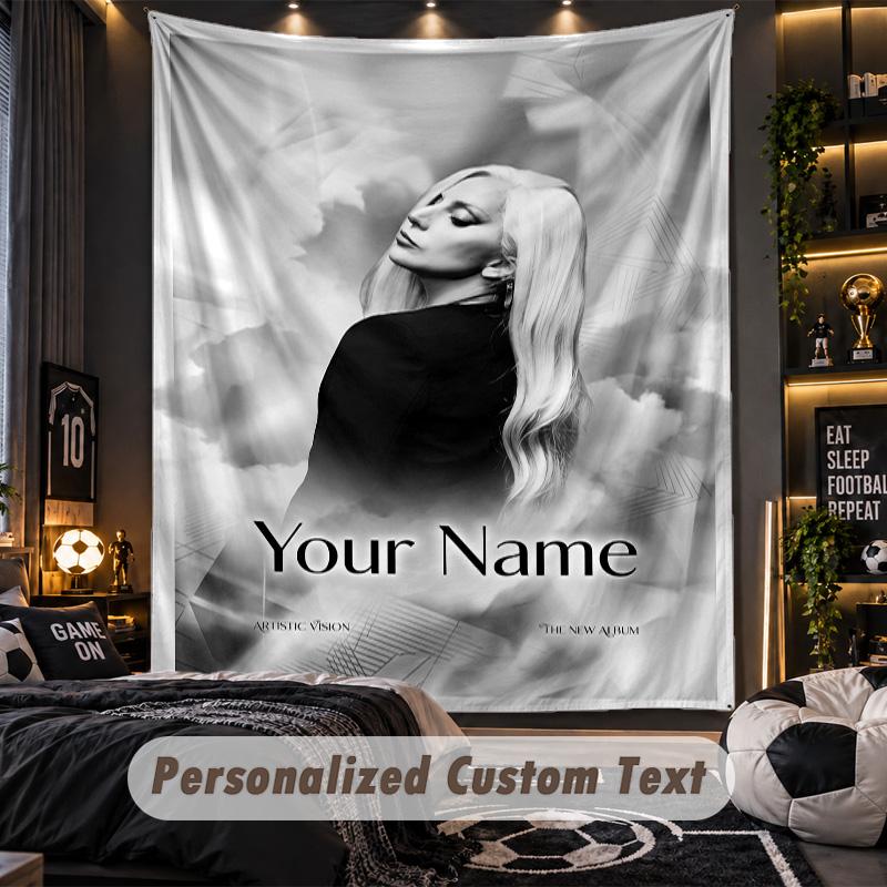 Personalized Wall Tapestry,Lady Gaga Custom Printed Name, Fabric Wall Art For Indoor Room Backdrop