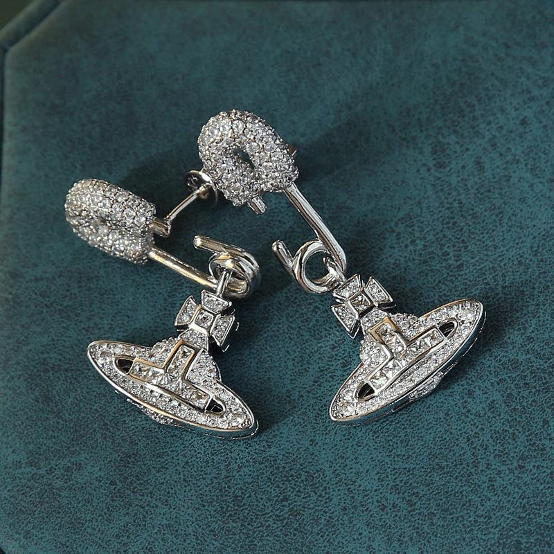 Серьги-гвоздики Сатурн, полностью усыпанные бриллиантами, инкрустированные цирконием, Серьги-планеты, Гигантские серьги-скрепки с блестками, Те же серьги, Женский кулон