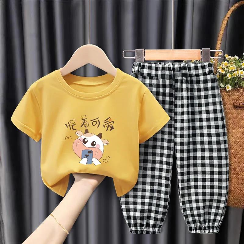 Children's Clothes Baby Two-piece Suit Cotton T-shirt + Casual Trousers Boys and Girls Casual Suit Summer Short-sleeved T-shirt