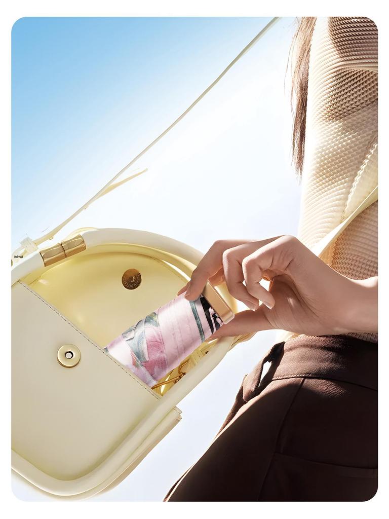 Kompakter UPF50+ Sonn- und Regenschirm für Damen - Mini Flach, 6-fach faltbar, Taschenformat, UV-Schutz, Ideal für Studenten.