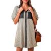 2026 European American Short-Sleeve Striped Shirt Dress - Women's Single-Breasted Style