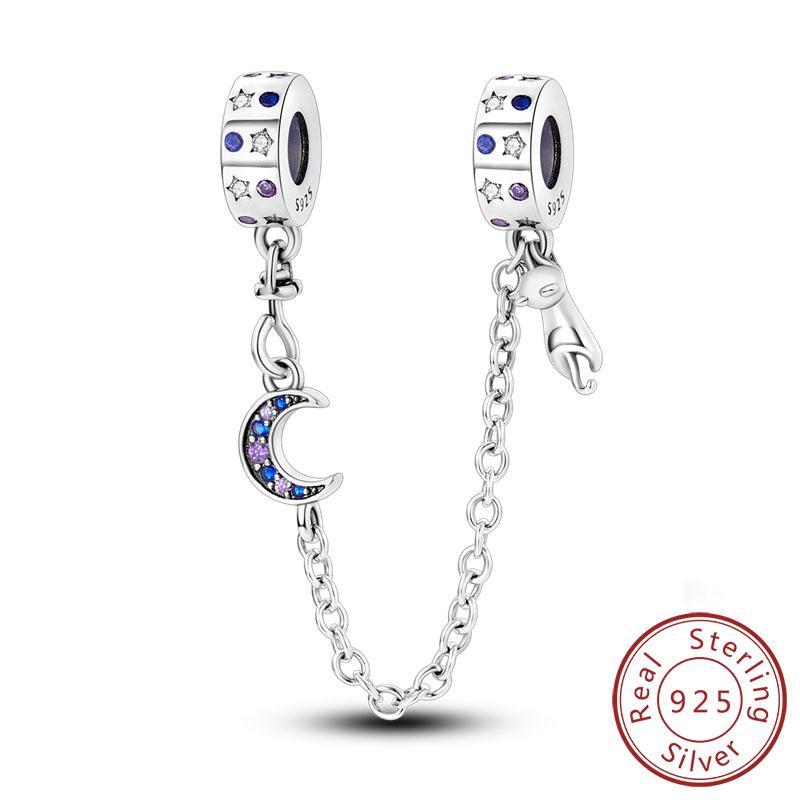 Safety Chain Charms Fit Original Copper Charms Beads Moon Star Butterfly Heart Safety Chain For Women Jewelry Gift