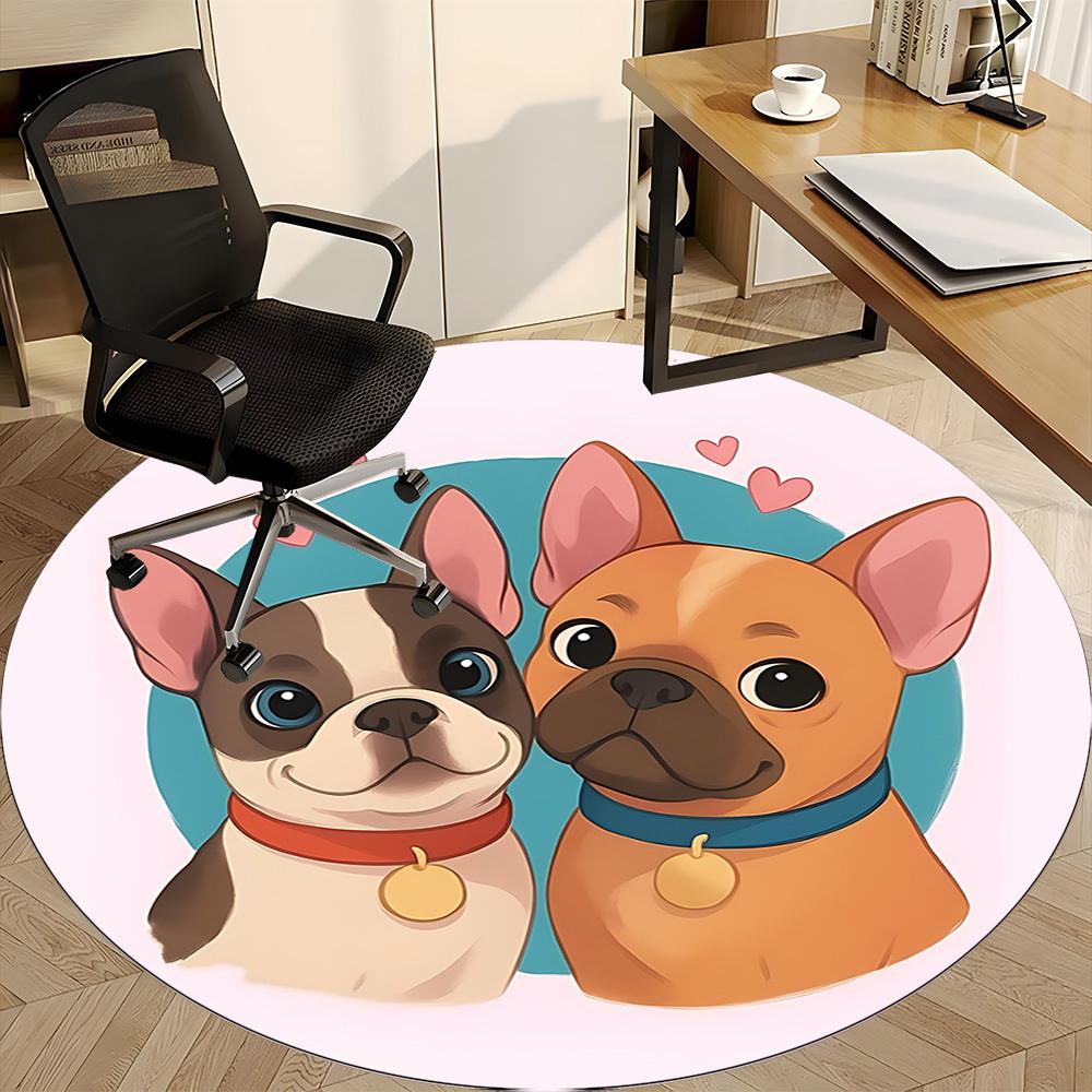 1pc French Bulldogs Office Round Rug, Non-slip, Soft and Durable Office Rug for Interior Decoration, Perfect for Office, Beautiful Decoration Yy260323