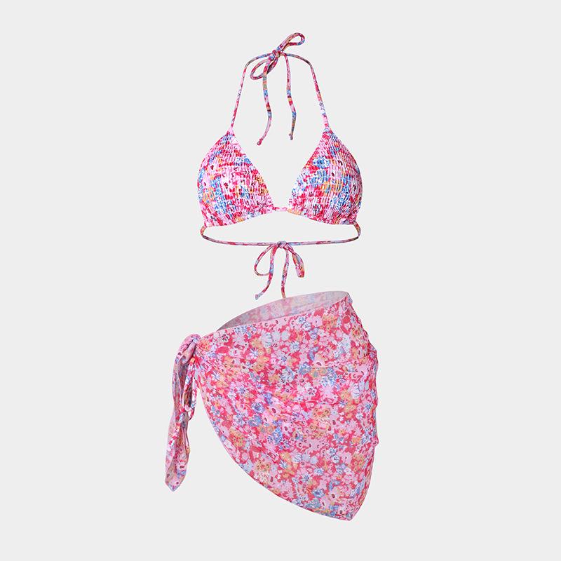 Europäisches und Amerikanisches Bedrucktes Dreiteiliges Bikini-Set mit Gaze-Rock - Sexy Urlaubs-Badeanzug