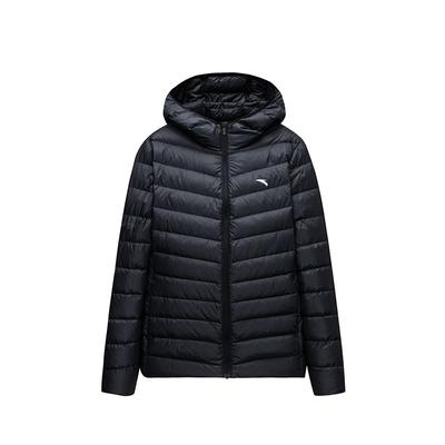 Solid Color Hooded Long Sleeve Down Jacket Women Outerwear Black 162447902-4