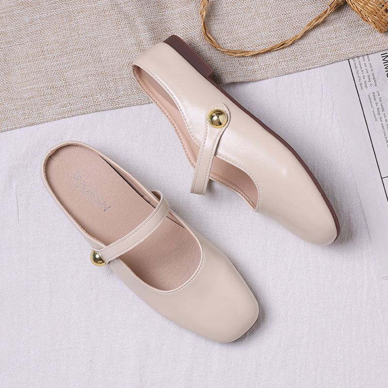 Silver inner heightening bag head half slippers women's outer wear 2025 summer new versatile small Mary Jane Mill shoes