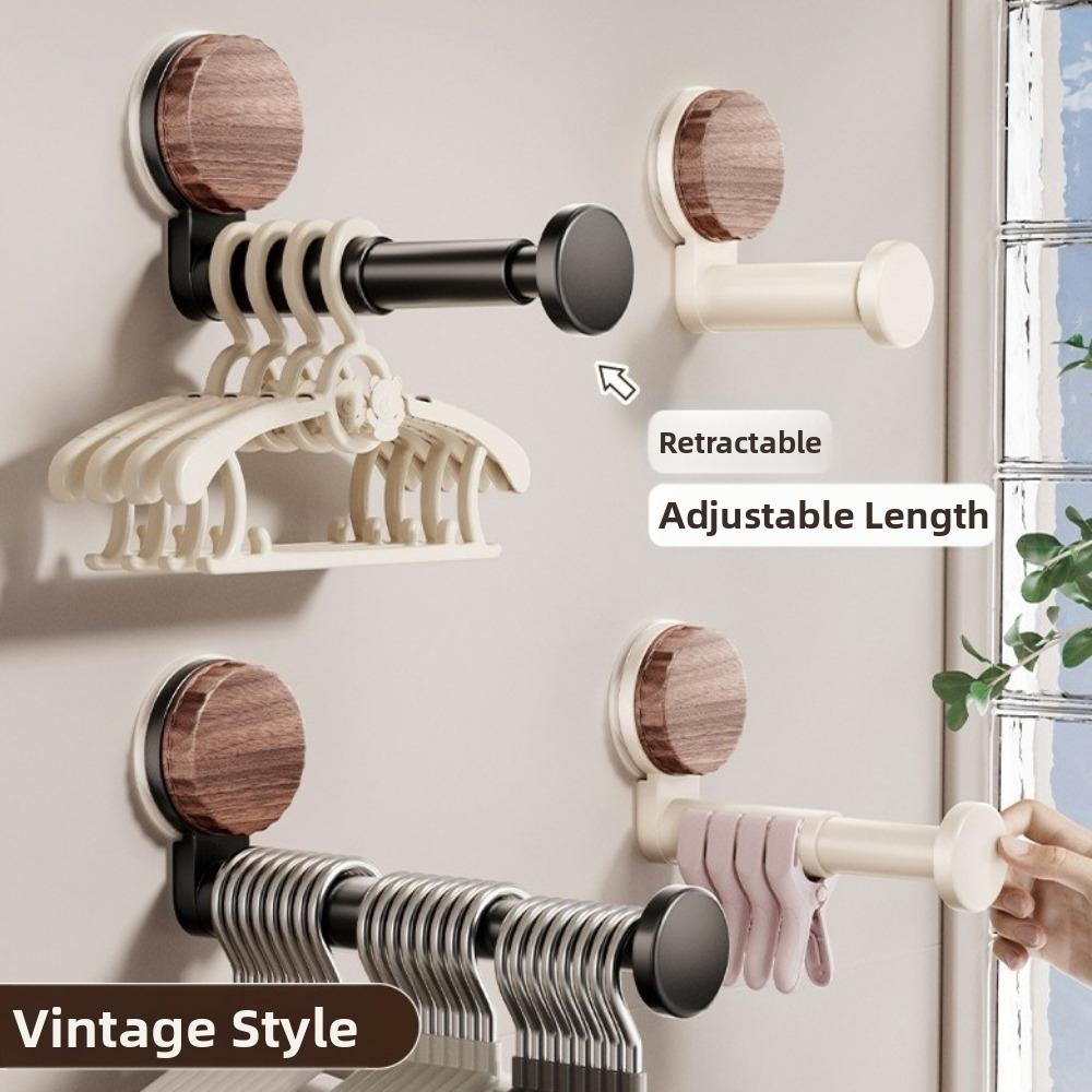 Suction Cup Hanger Storage Rack Retractable Adjustable Length Multi-functional Storage Rack No-drill Retro Wall Hanging Storage