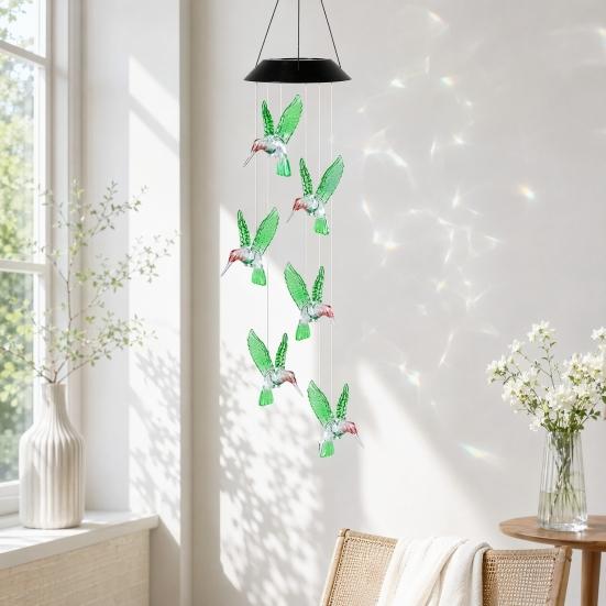 Hummingbird Solar Wind Chime Light, Color Changing Solar Powered Wind Chime, Hanging LED Wind Chime Lamp for Outdoor, Garden, Courtyard Decor