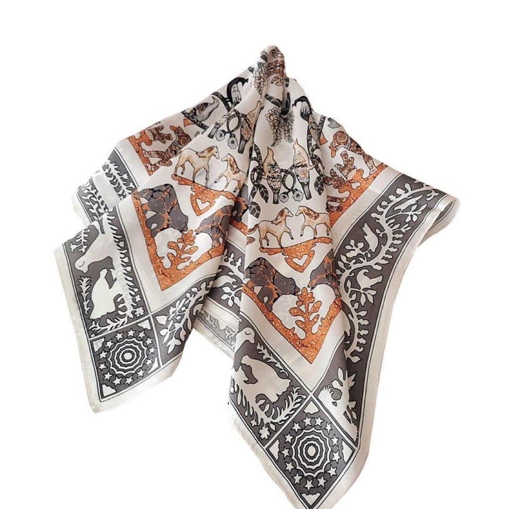 Used 100% silk large scarf with animal print
