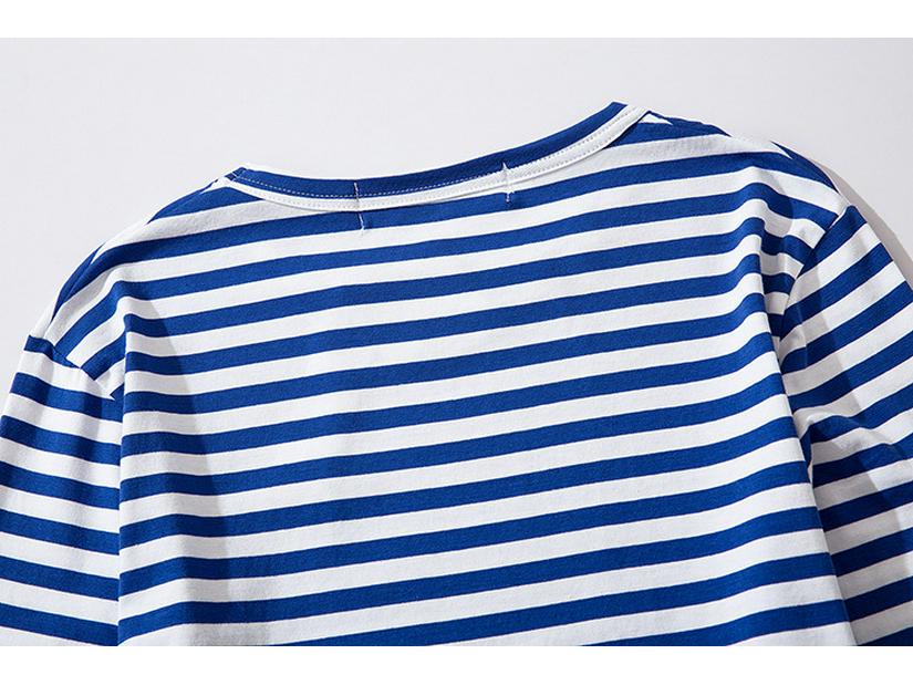 Japanese Style Striped Embroidered Unisex Long-Sleeve Top