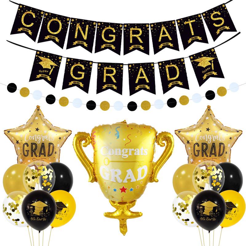 Graduation Ceremony Decoration Scholar Hat Certificate Trophy Graduation Season Theme Flag Birthday Balloon Set