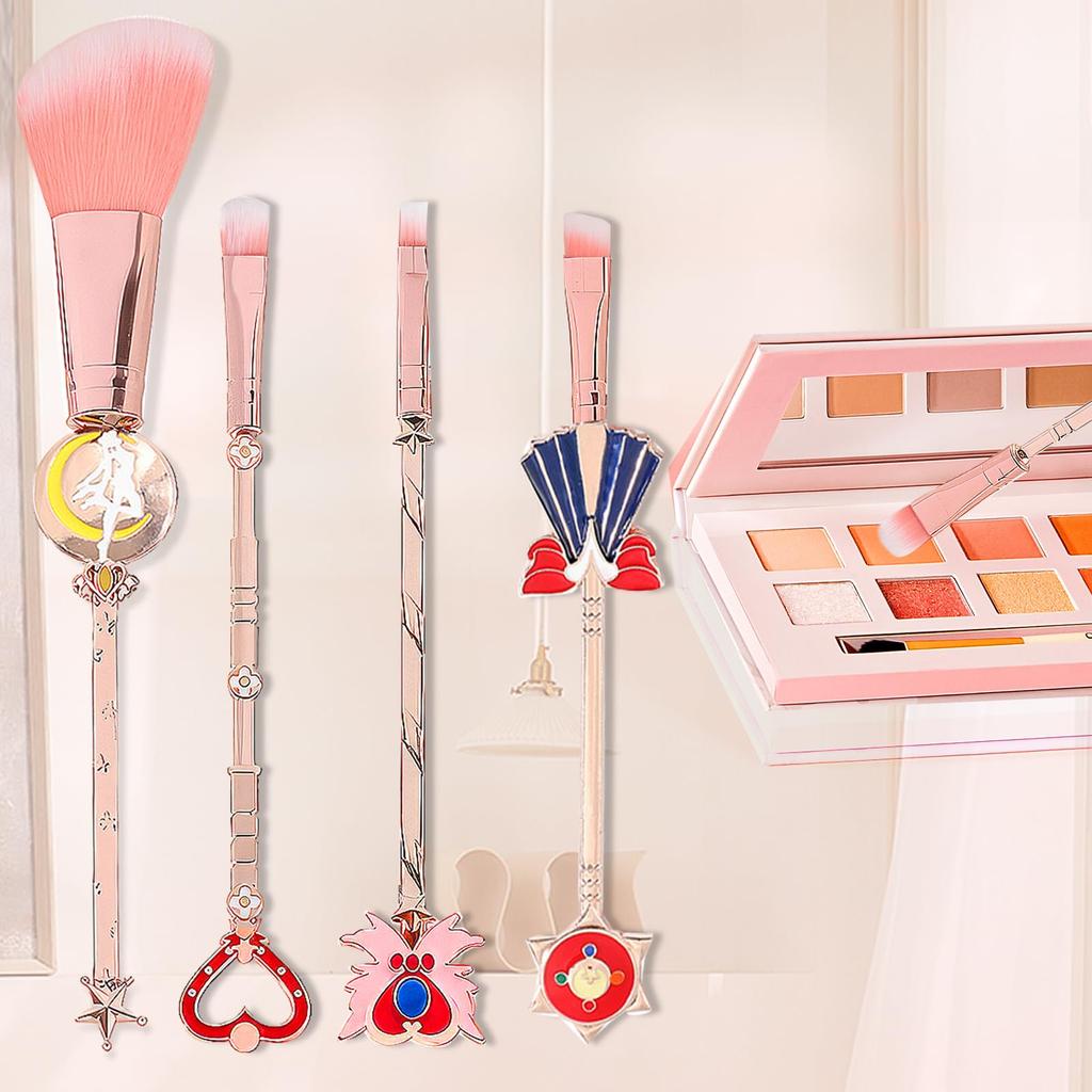 Cute 5-Piece Sailor Moon Makeup Brush Set, Fiber Bristles, Eyeshadow Brush, Eyebrow Brush, Powder Brush, Super Soft Makeup Brush