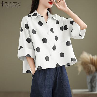 Γυναικείο Casual Φαρδύ Πουκάμισο με Λαιμόκοψη και 3/4 Μανίκια με Πουά