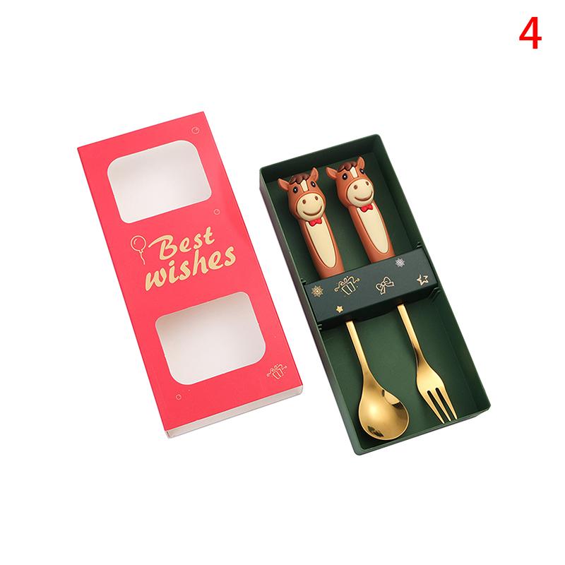 Year Of The Horse Chopsticks Spoons Set Gold Chinese  Year Stainless Steel Spoon Dessert Forks Decoration For Tableware
