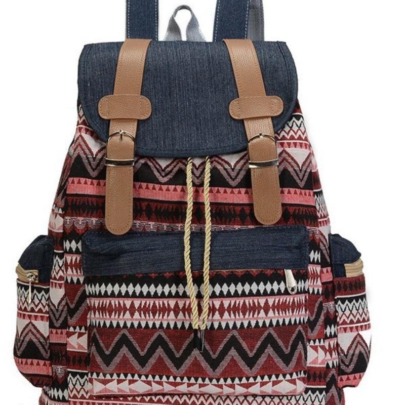 Pattern casual bag denim contrasting color women's large-capacity backpack