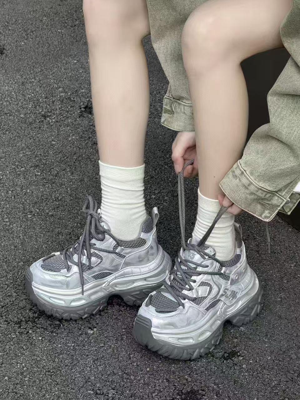 

Women s 2025 Autumn Fashion Thick Sole Casual Dad Shoes 38 серый