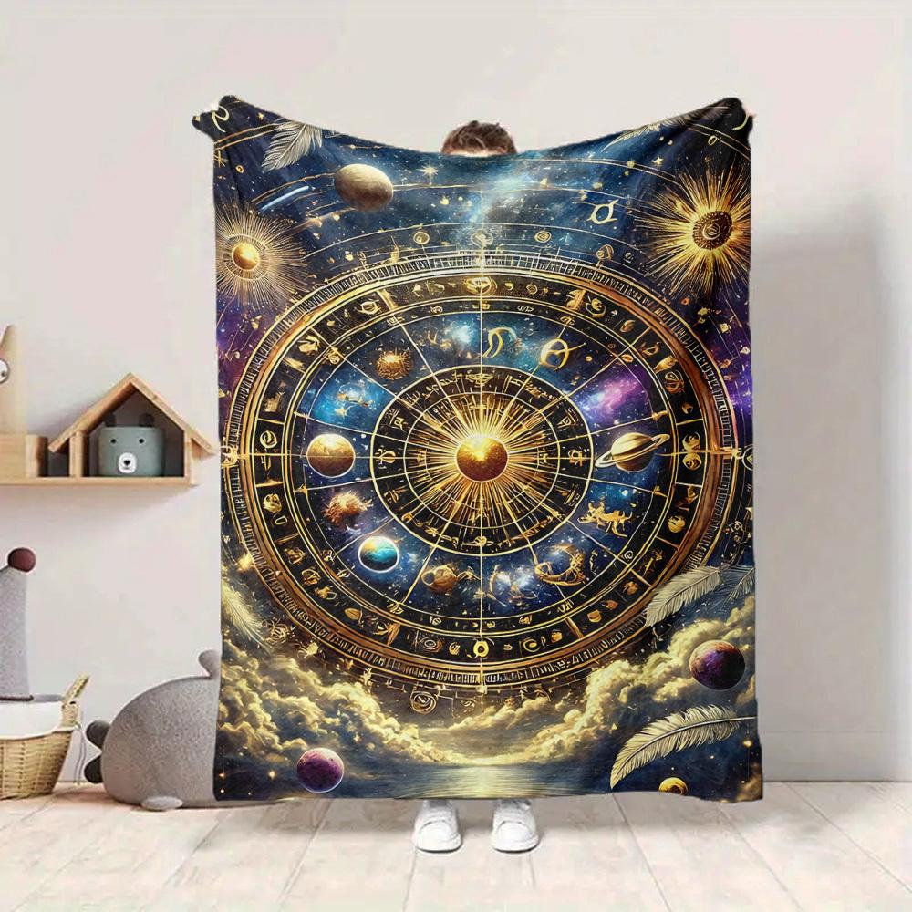 1pc Astrology Wheel Blanket Lightweight Flannel Blanket Throw Blanket For Sofa, Bed, Travel, Camping, Livingroom, Office, Couch, Chair, And Bed Yy2510