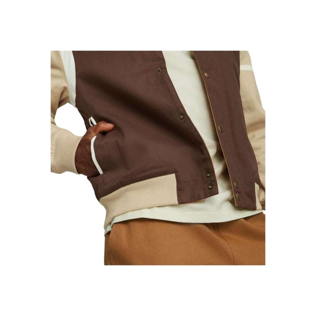 Puma Letter Pattern Striped Baseball Collar Single-Breasted Jacket Men Jacket Brown 536830-01