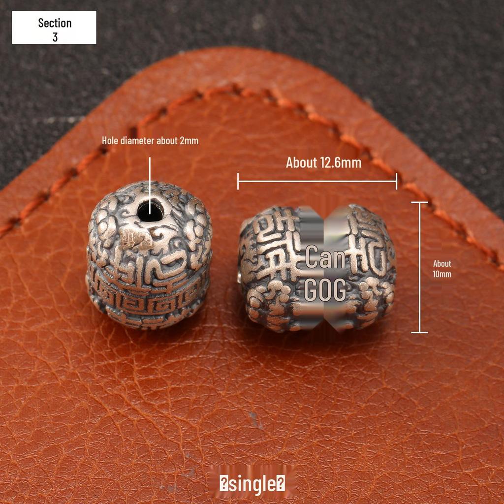 S999 Sterling Silver Wealth & Peace Barrel Spacer Beads for DIY Braiding Rope Silver Accessories