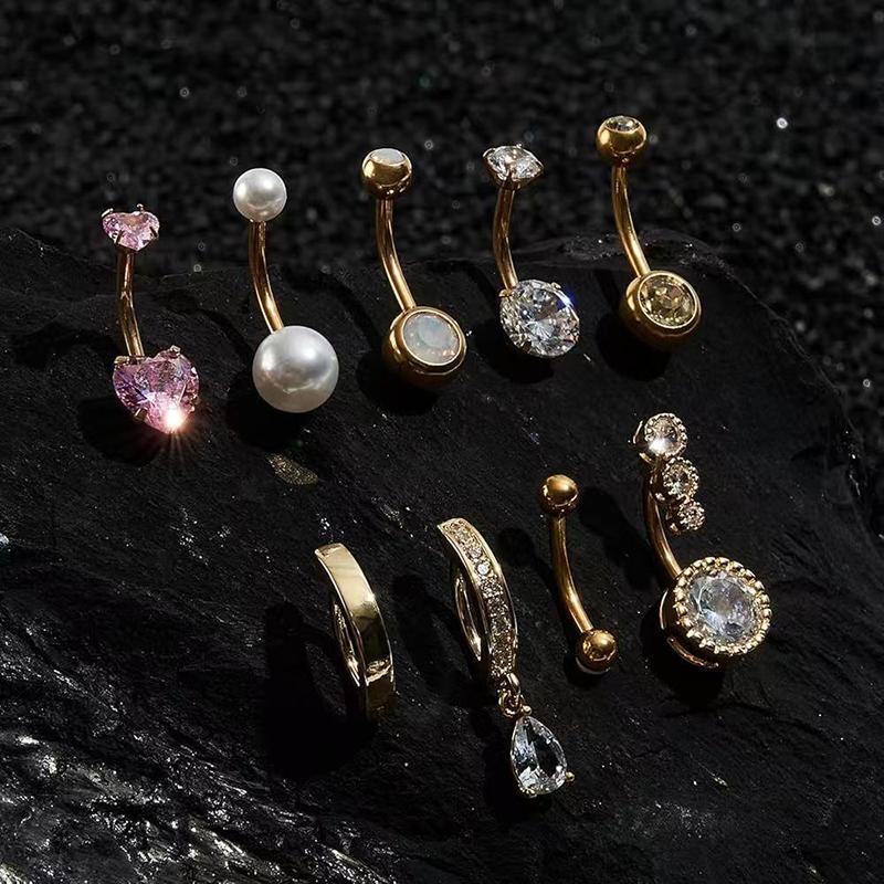 9Pcs Belly Button Rings Set Heart Navel Piercing Rings For Women  Heart Navel Barbell Sexy Body Piercing Jewelry Gifts