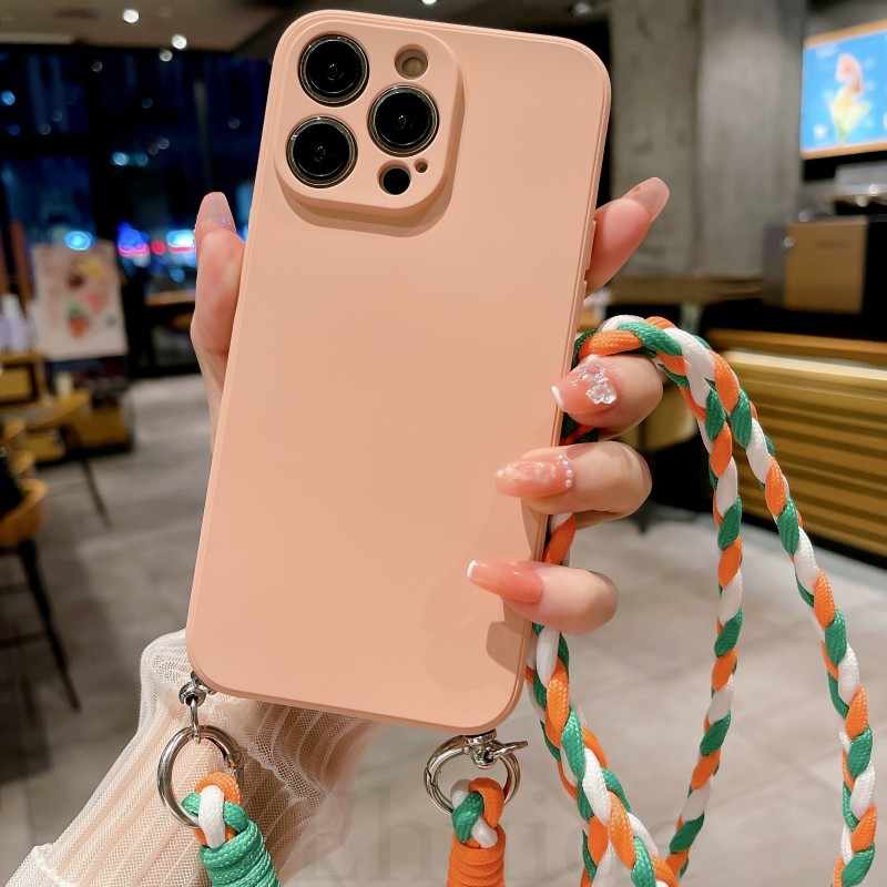 Crossbody Strap Case for OPPO Find X5 Lite X3 X6 Reno 11 8 7 6 5 Realme 12 Pro C53 C55 Necklace Soft Silicon Braid Lanyard Cover