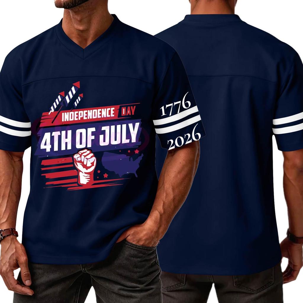 Men's Casual V Neck Short Sleeve Athletic Shirt Independence Day Graphic Print 4th of July Sports Tee Top Lightweight Breathable