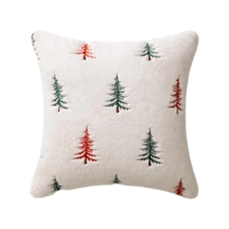 Festives Christmas Tree Embroidery Faux Furs Pillowcase Multipurpose Sofa Square Cushion Cover Bedroom Decoration