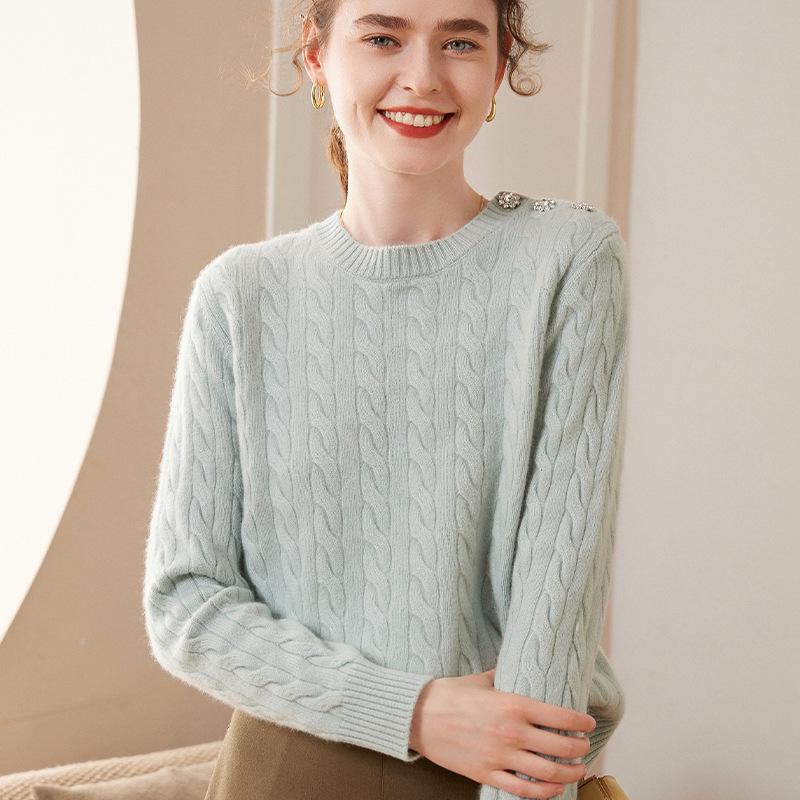 Women's Pure Cashmere Round Neck Sweater - Versatile Spring Pullover Knitted Top