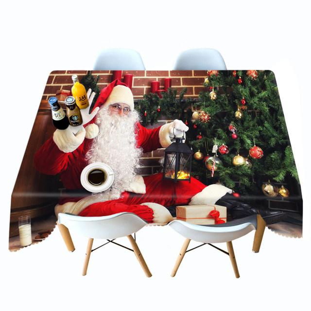 Christmas Tree Tablecloth Santa Claus Gift Rectangular Round Table Cover Towel Holiday Decor