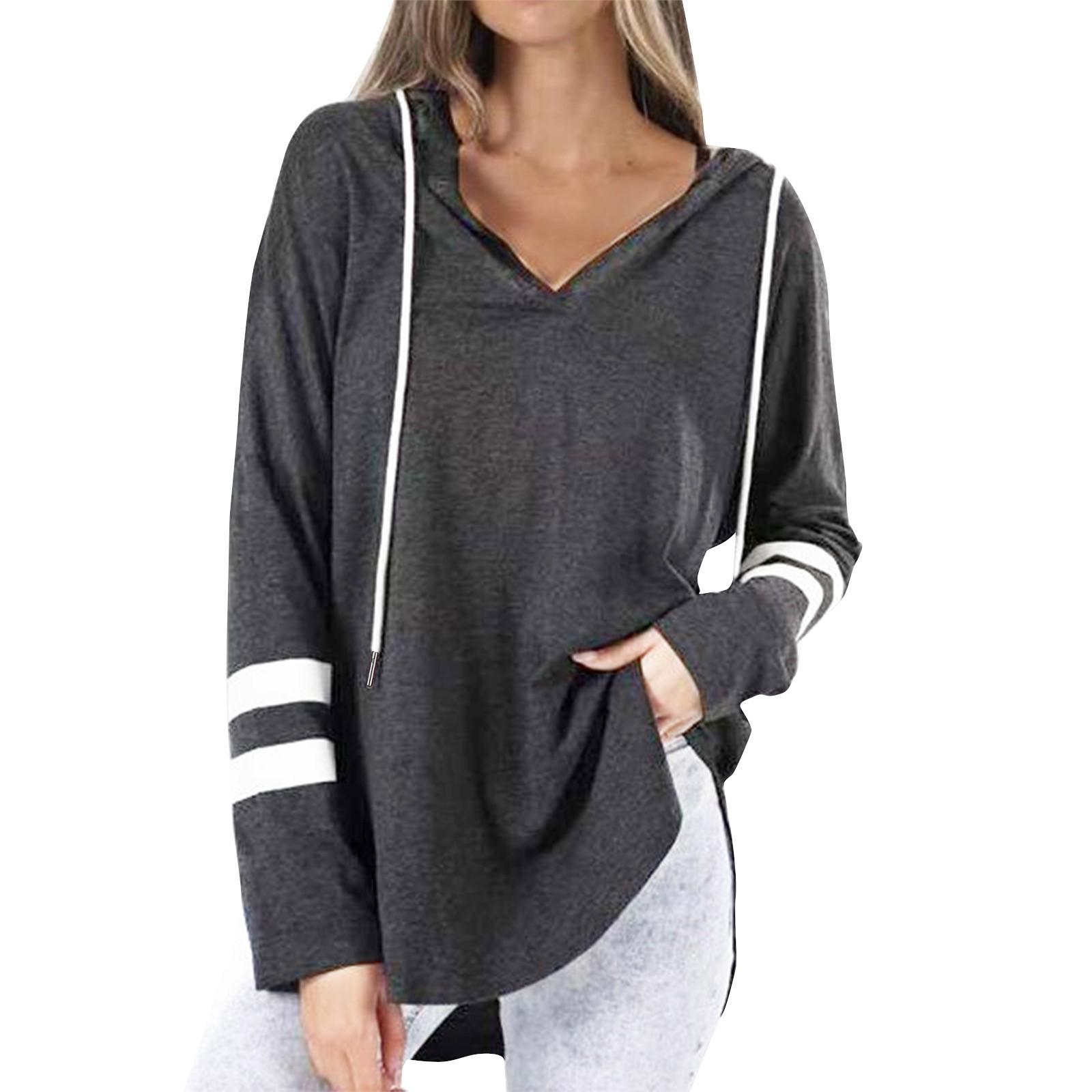 

Женская мода с длинным рукавом, легкая однотонная толстовка с капюшоном и шнурком S